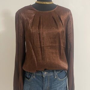 NWT Express Metallic gathered neck balloon sleeve top
